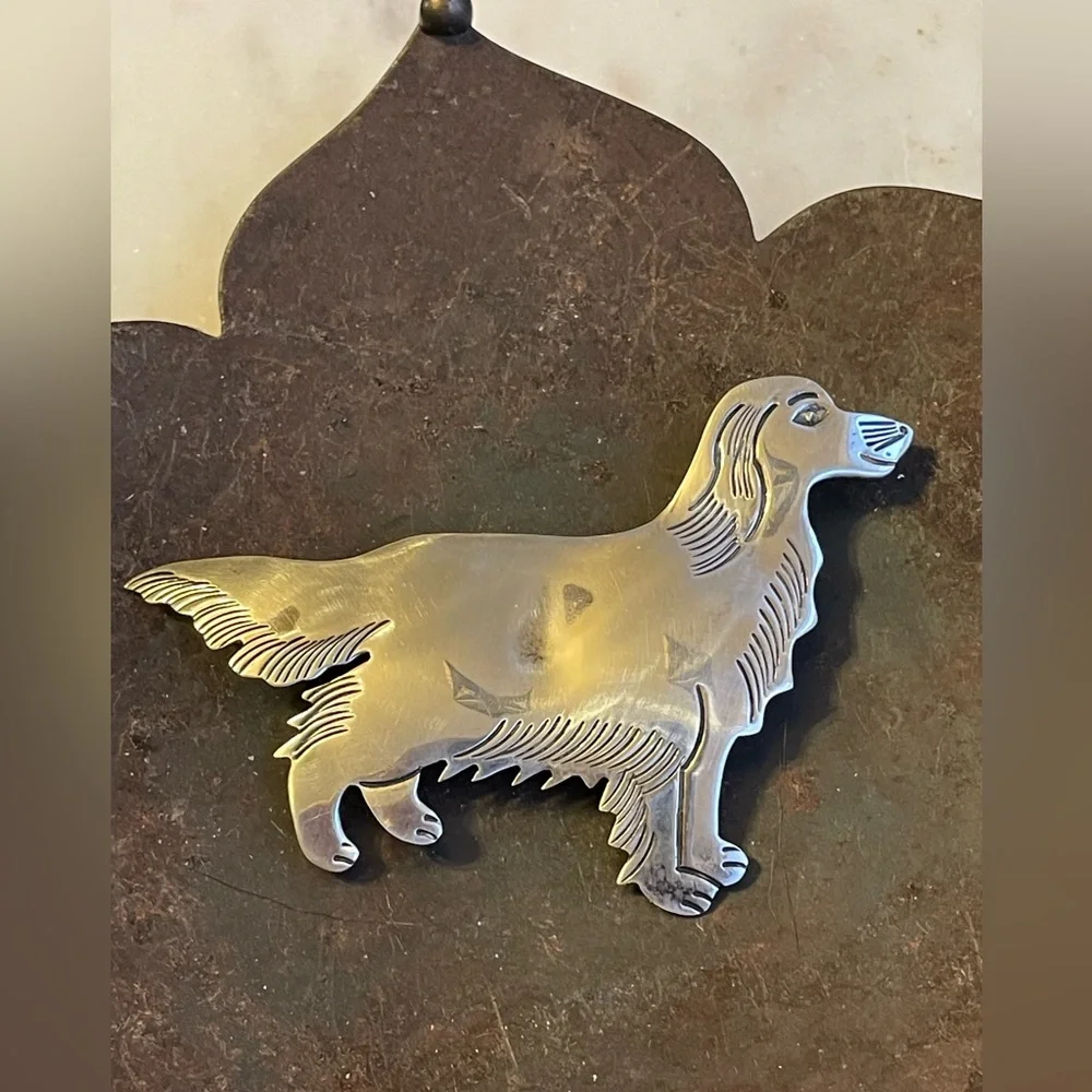 Sterling Irish Setter Golden Retriever Brooch/Handmade Dog Brooch Silver - Picture 8 of 11